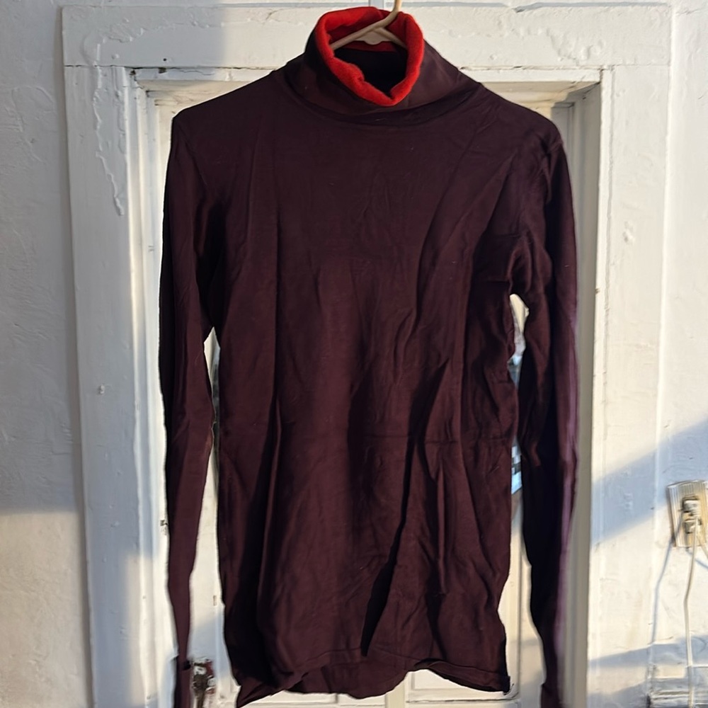 Karl Lagerfeld for h&m chocolate brown turtleneck sweater with orange details